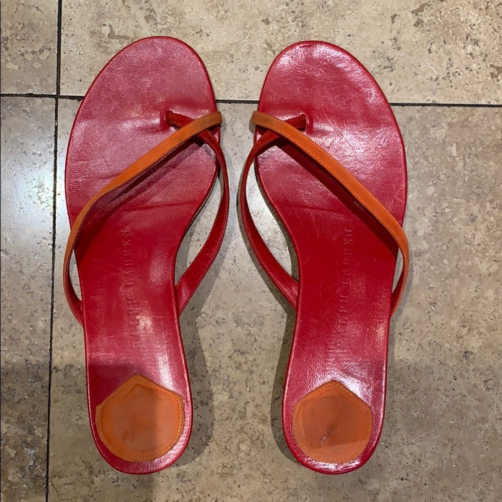 Ralph Lauren Red Suede Strappy Kitten Heel Sandals